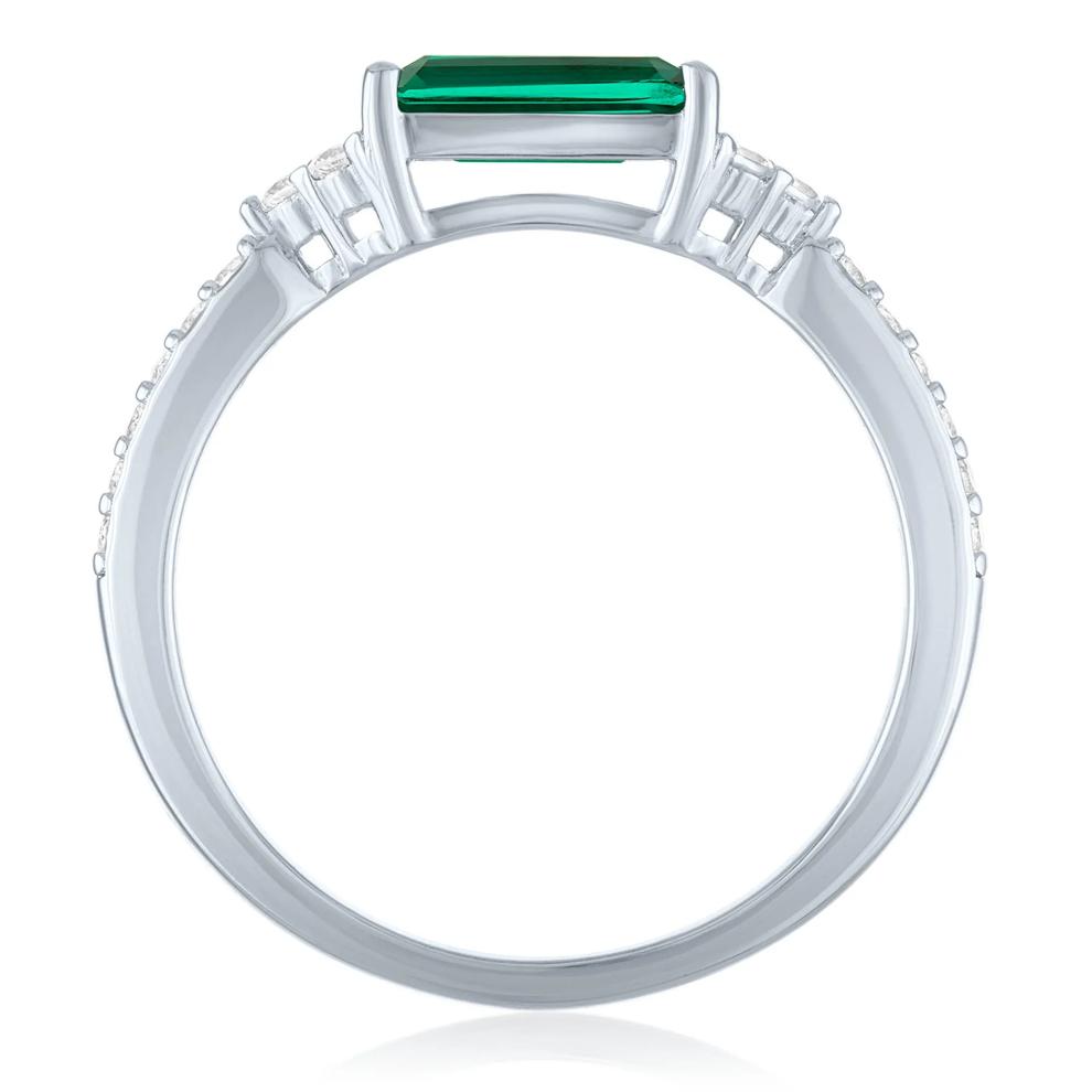 Lab-Created Emerald &amp; Lab-Created White Sapphire East-West Ring in Sterling Silver – Image 2 of 3