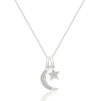 Diamond Accent Moon and Star Pendant in Sterling Silver