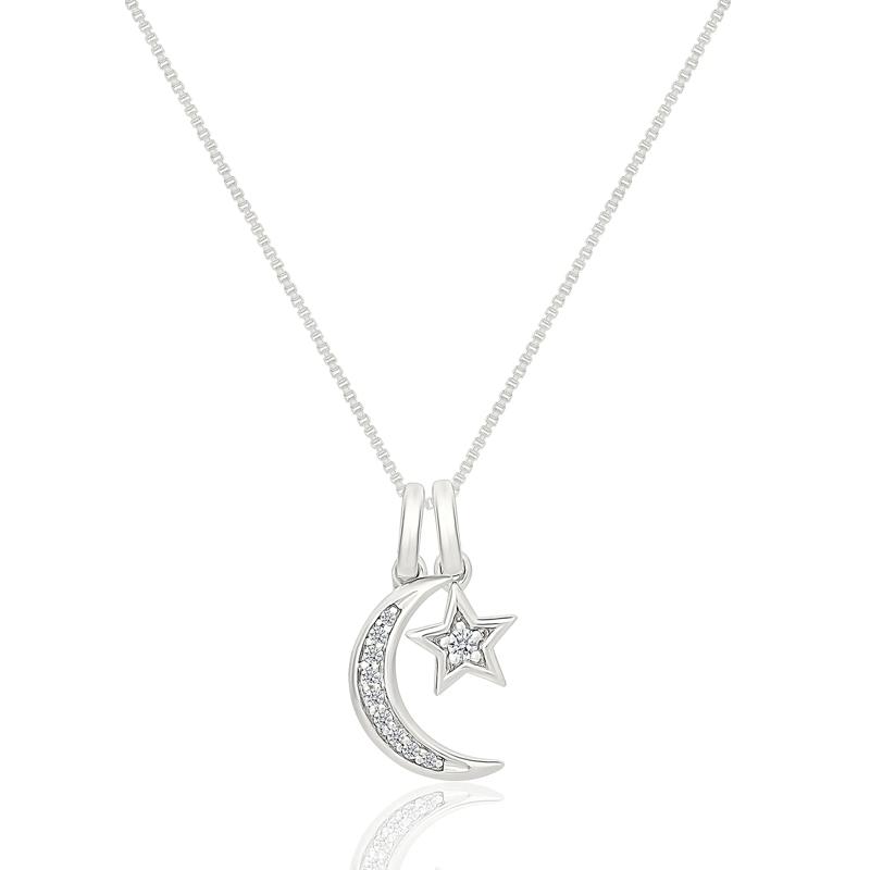Diamond Accent Moon and Star Pendant in Sterling Silver – Image 1 of 3