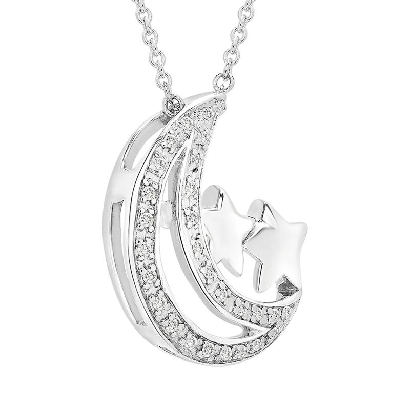 Moon &amp; Stars Pendant with Diamond Accents in Sterling Silver – Image 2 of 3