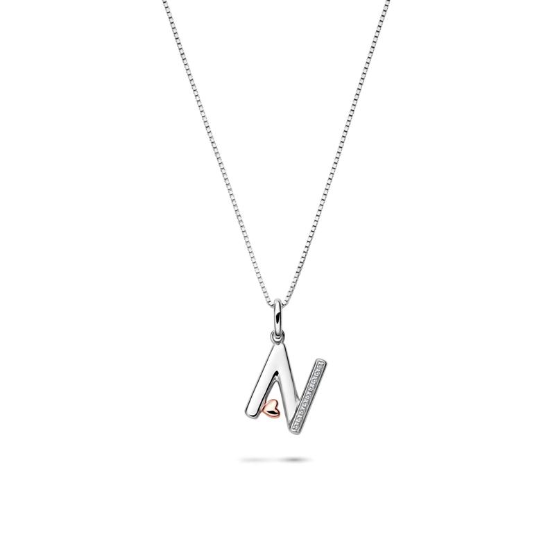 Diamond Accent Initial N Pendant in Sterling Silver and 14K Rose Gold – Image 1 of 4