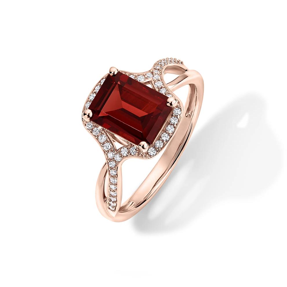 Emerald-Cut Garnet &amp; Diamond Ring in 14K Rose Gold (1/4 ct. tw.) – Image 4 of 4