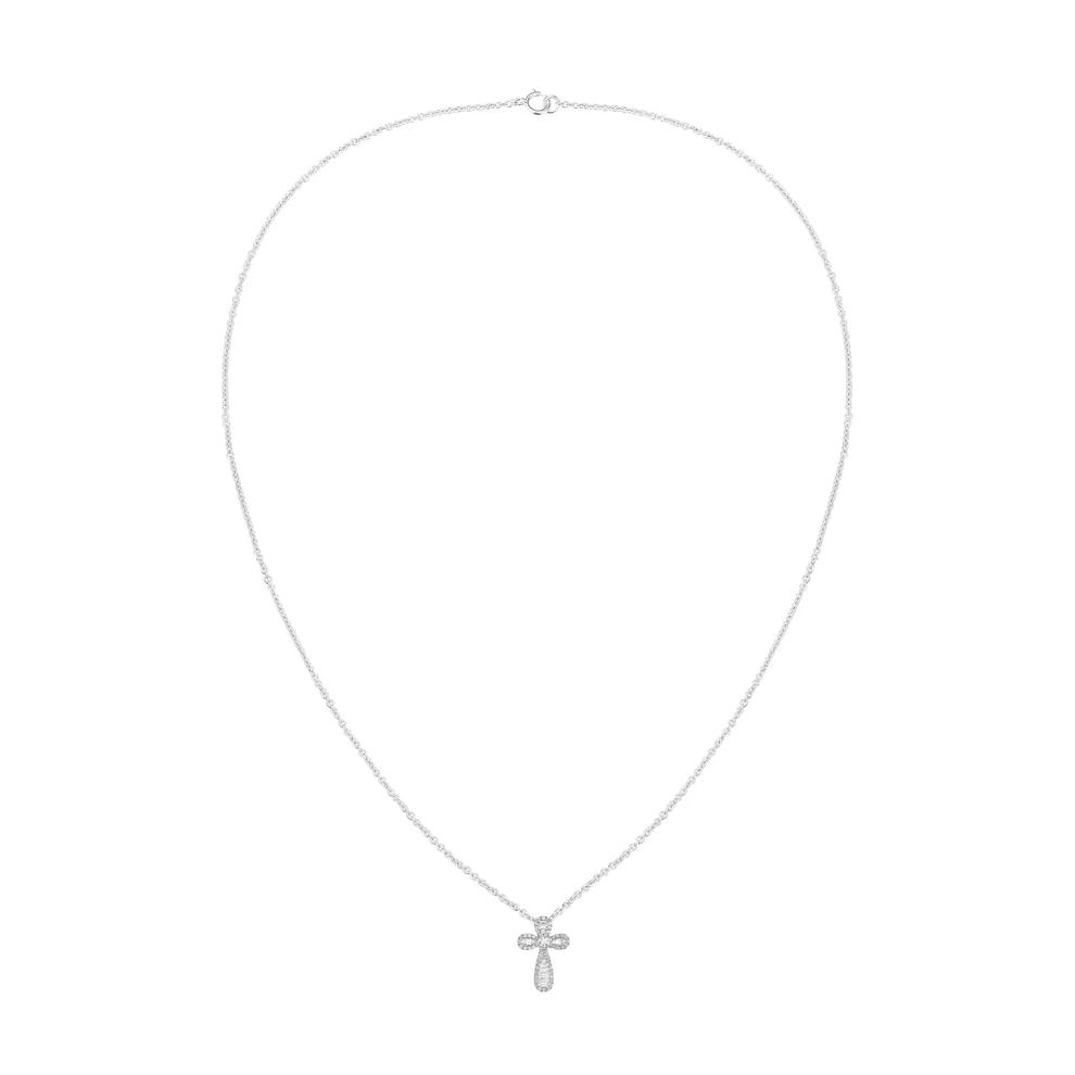 Diamond Mixed Shape Cross Pendant Necklace in 10K White Gold (1/2 ct. tw.) – Image 3 of 4