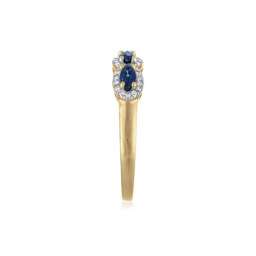 Blue Sapphire &amp; Diamond Halo Band Ring in 14K Yellow Gold (1/4 ct. tw.) – Image 3 of 3
