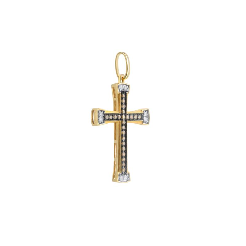 Men&rsquo;s Brown Diamond &amp; Diamond Cross Pendant in 10K Yellow Gold (1/2 ct. tw.) – Image 2 of 2