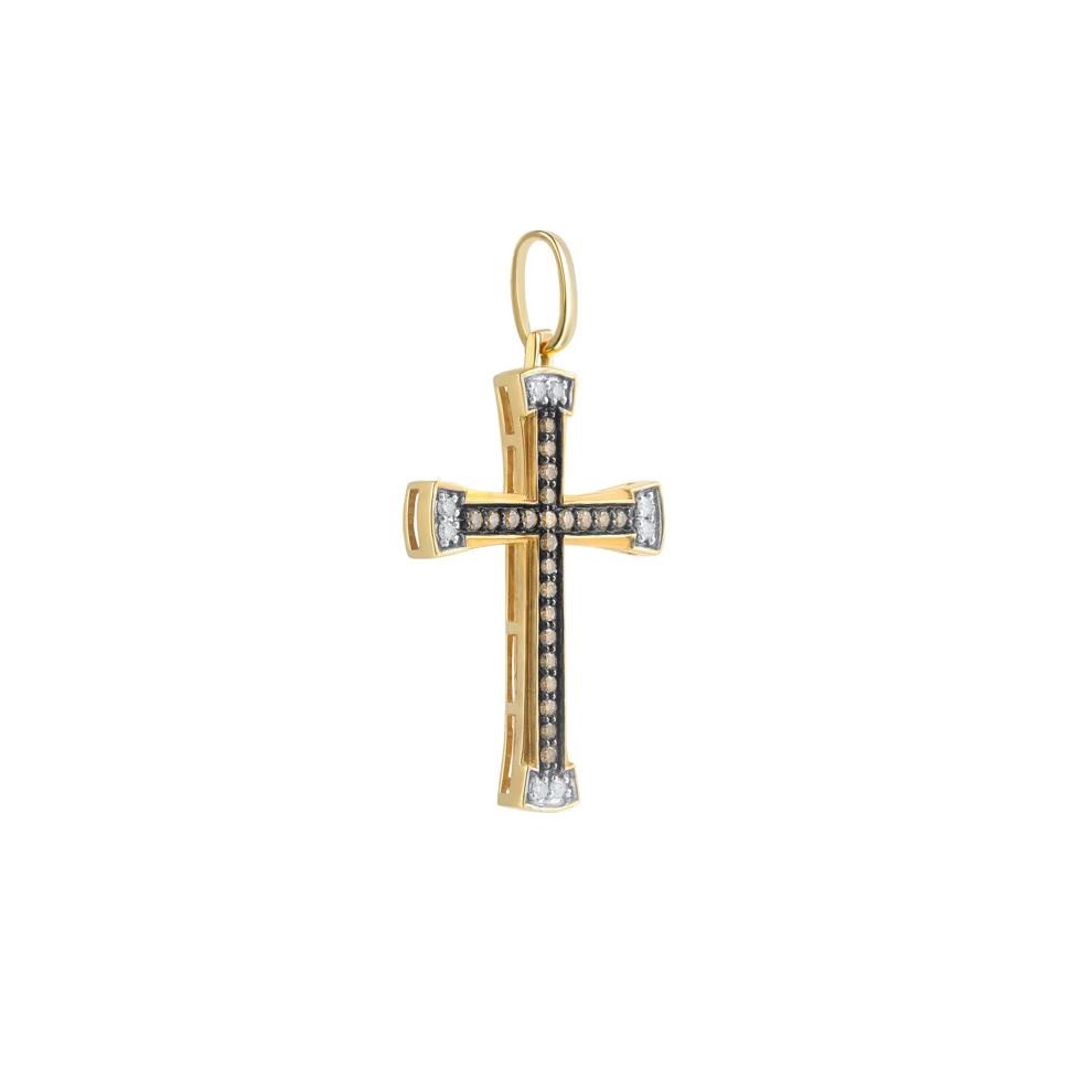 Men&rsquo;s Brown Diamond &amp; Diamond Cross Pendant in 10K Yellow Gold (1/2 ct. tw.) – Image 2 of 2