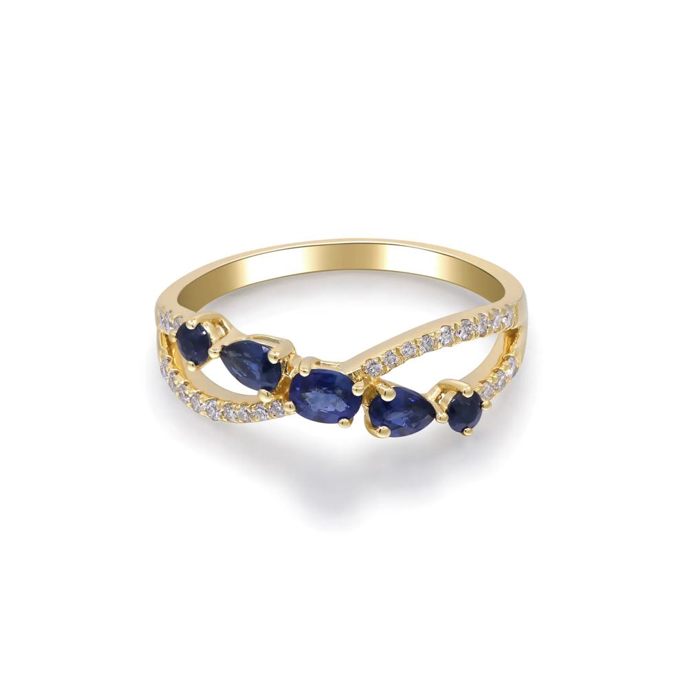 Blue Sapphire and Diamond Crossover Band in 10K Yellow Gold (1/7 ct. tw.) – Image 5 of 5