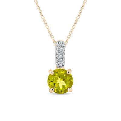 Peridot & Diamond Drop Pendant Necklace in 10K Yellow Gold (1/10 ct. tw.)