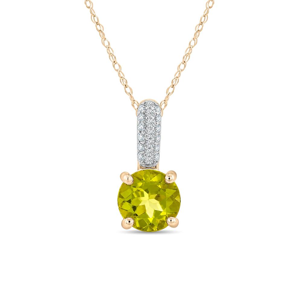 Peridot &amp; Diamond Drop Pendant Necklace in 10K Yellow Gold (1/10 ct. tw.) – Image 1 of 4