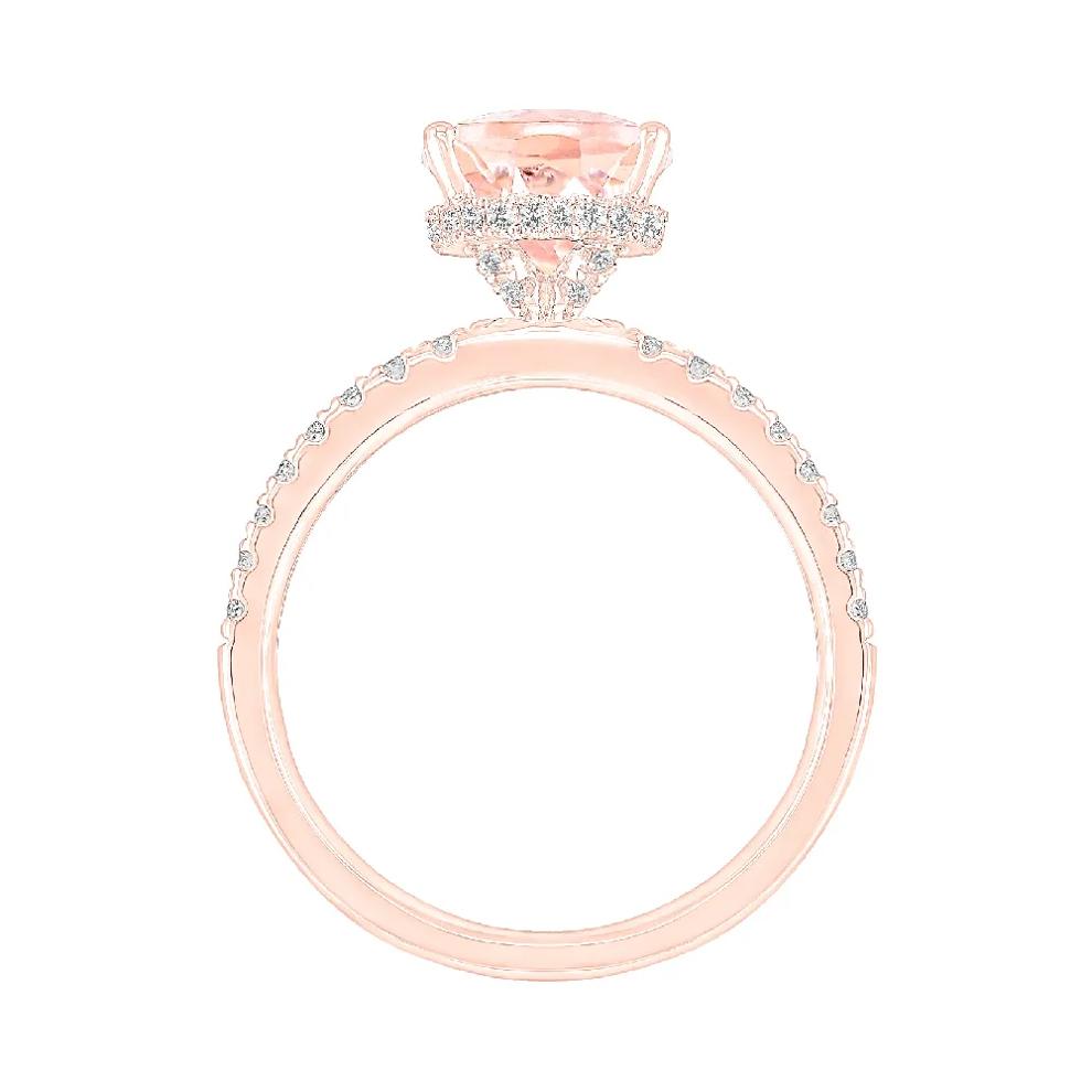 Round Morganite Ring with Diamond Band in 14K Rose Gold (1/3 ct. tw.) – Image 2 of 3