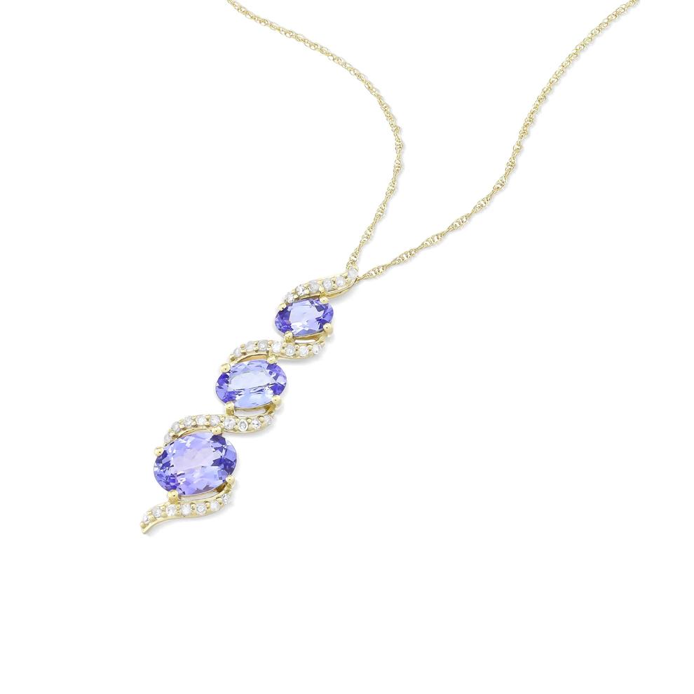 Tanzanite &amp; Diamond Accent Three-Stone Pendant Necklace in 10K Yellow Gold (1/8 ct. tw.) – Image 4 of 4