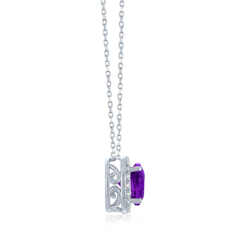 Amethyst and Diamond Accent Halo Pendant in Sterling Silver – Image 2 of 3