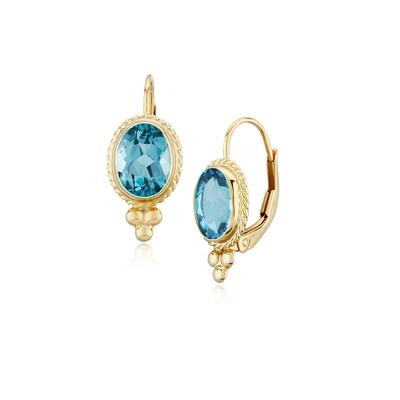 Swiss Blue Topaz Drop Earrings in 14K Yellow Gold