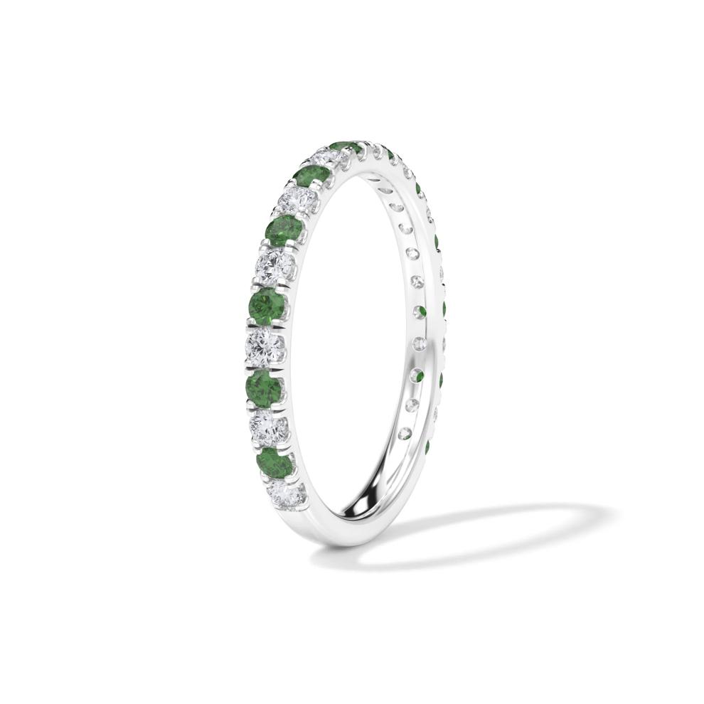 Lab Grown Diamond &amp; Lab-Created Emerald Anniversary Band in 14K White Gold (1/3 ct. tw.) – Image 3 of 4