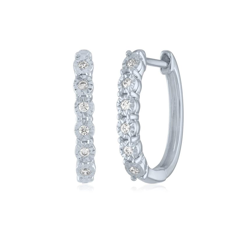 Diamond Accent Hoop Earrings in Sterling Silver – Image 1 of 1