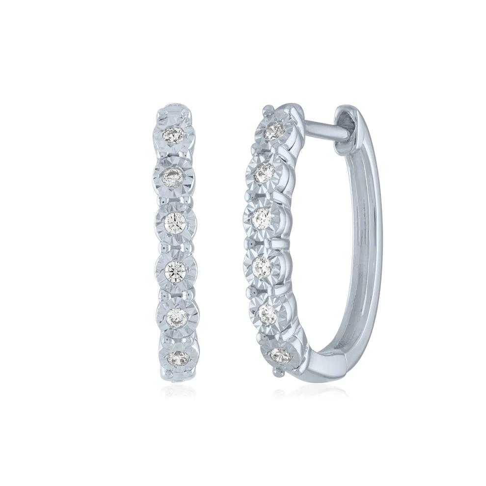 Diamond Accent Hoop Earrings in Sterling Silver – Image 1 of 1