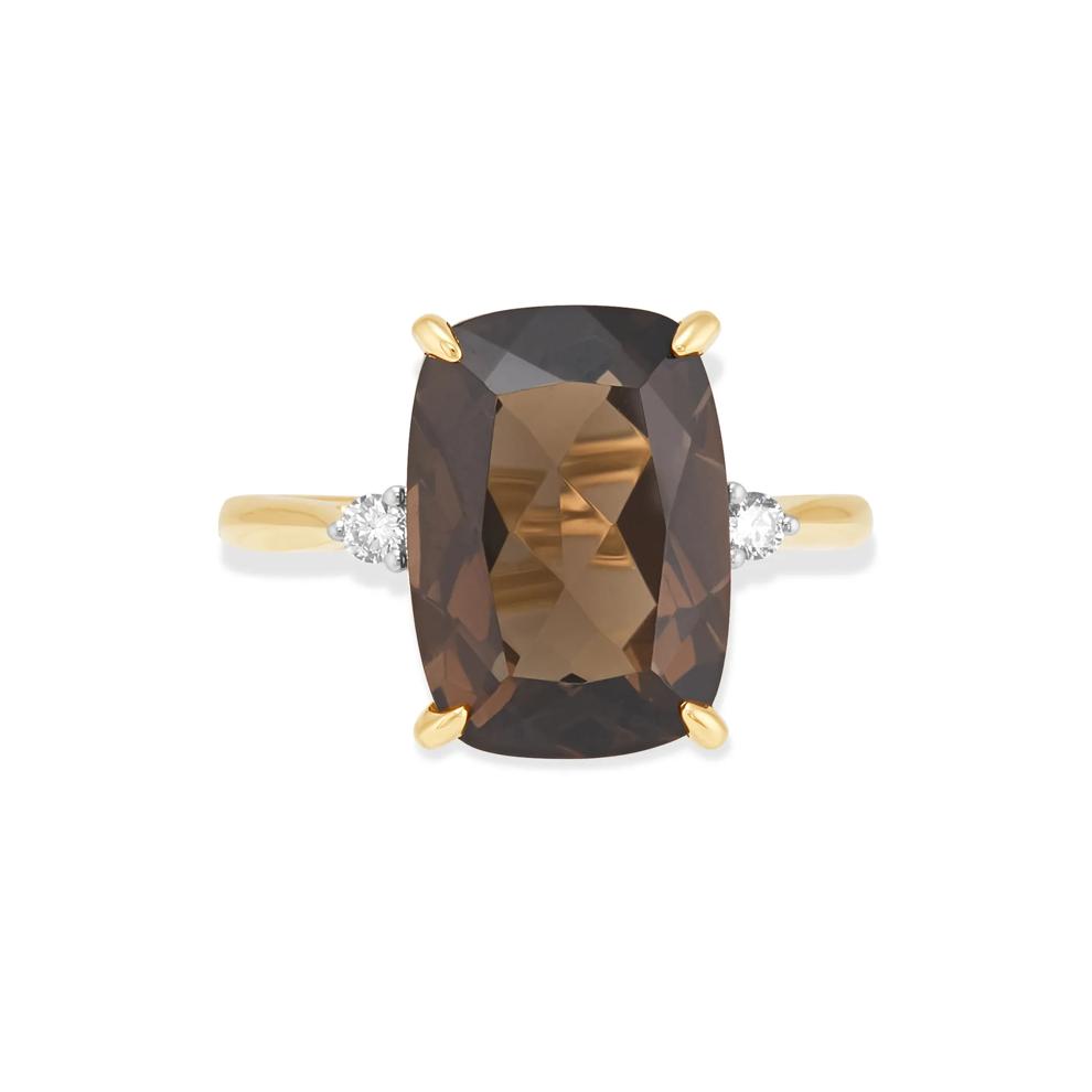 Smoky Quartz and Diamond Accent Ring in 10K Yellow Gold – Image 1 of 4