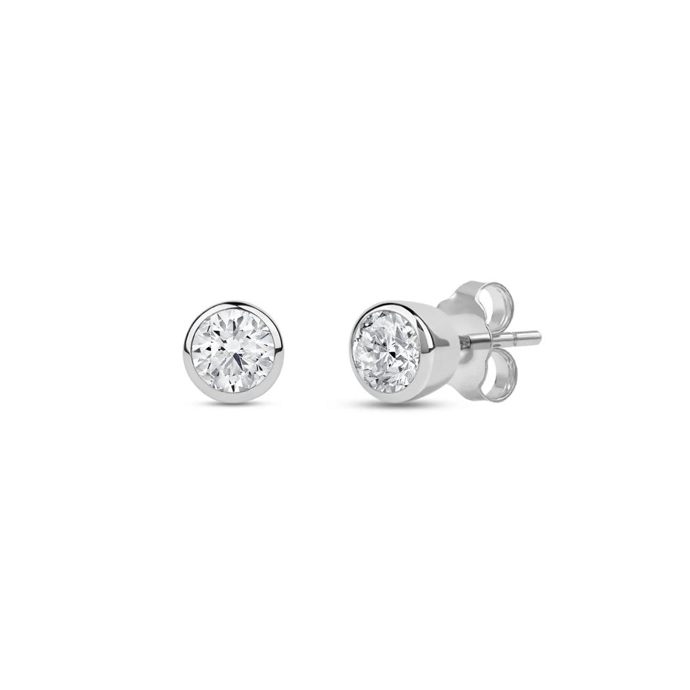 Lab Grown Diamond Round Bezel-Set Solitaire Stud Earrings in 14K White Gold (1/3 ct. tw.) – Image 1 of 3