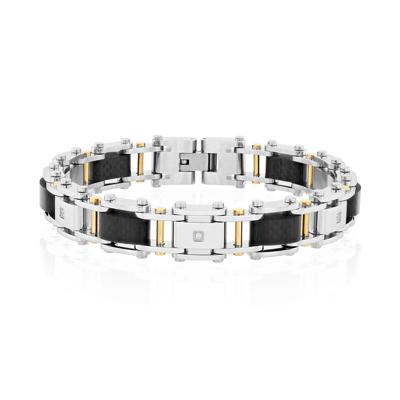 Diamond Accent Bracelet with Carbon Fiber in Two-Tone Ion-Plated Stainless Steel