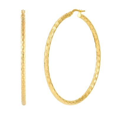 Polished Basket Weave-Cut Tube Hoop Earrings in 10K Yellow Gold, 45MM