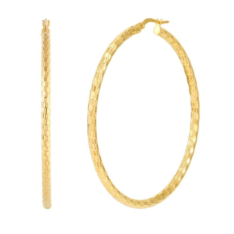 Polished Basket Weave-Cut Tube Hoop Earrings in 10K Yellow Gold, 45MM – Image 1 of 3