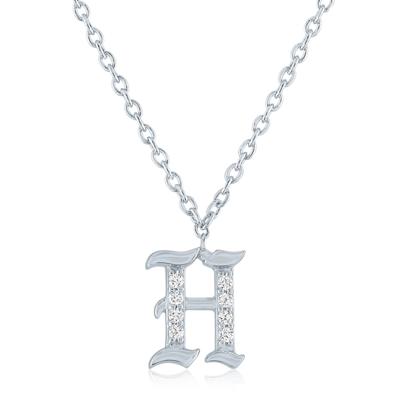 Diamond Accent Gothic Script H Initial Pendant in Sterling Silver