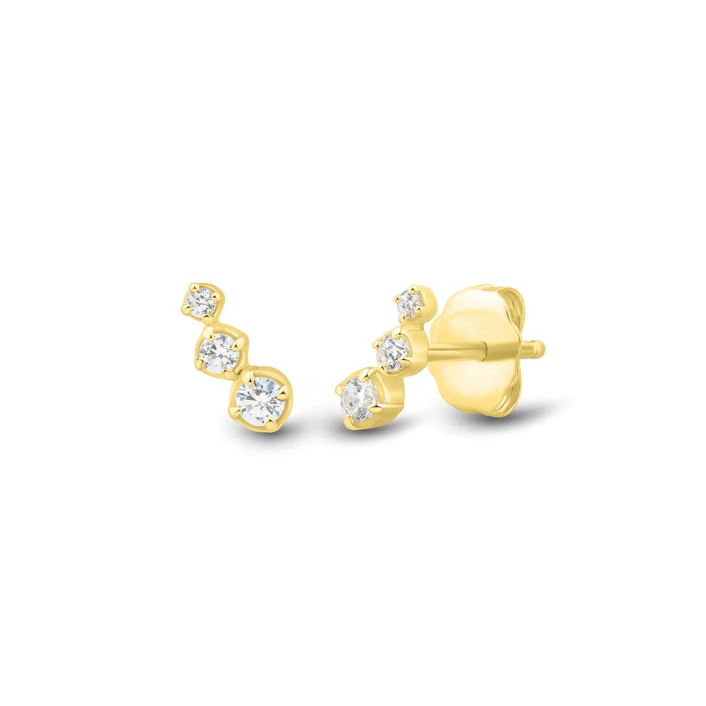 Lab Grown Diamond Three-Stone Crawler Stud Earrings in Vermeil (1/7 ct. tw.) – Image 1 of 2
