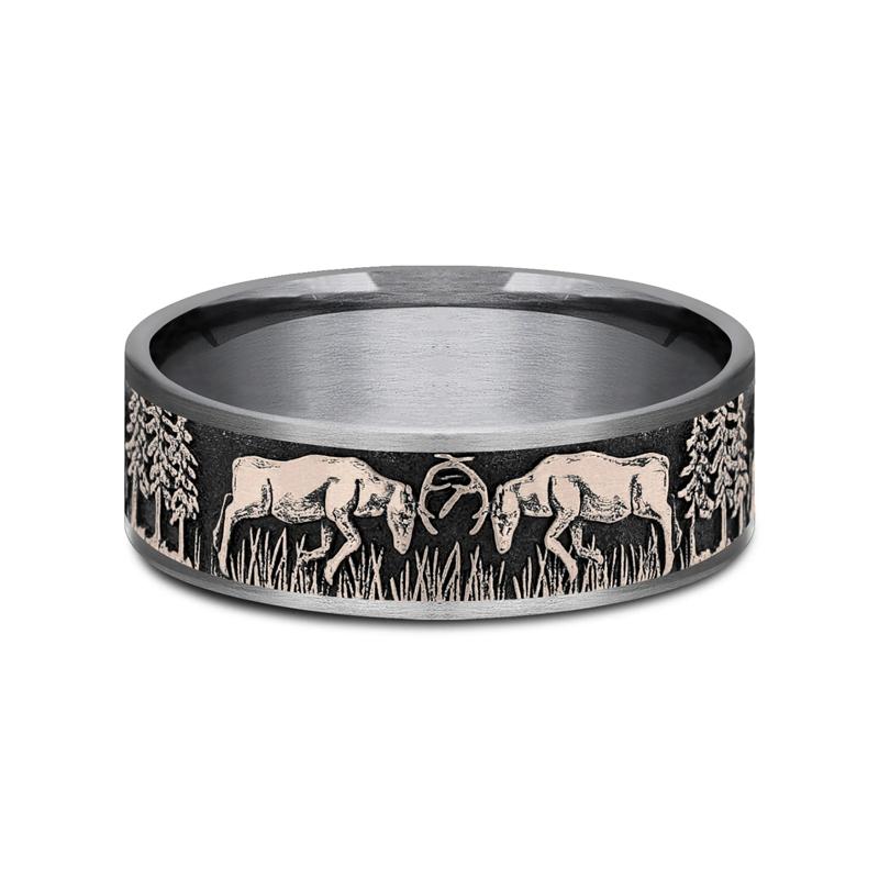 Men&rsquo;s Deer Fight Wedding Band, 7.5MM  – Image 1 of 3