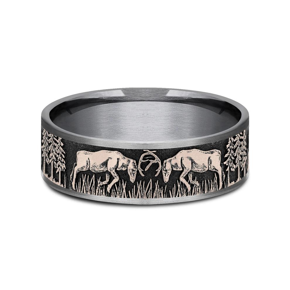 Men&rsquo;s Deer Fight Wedding Band, 7.5MM  – Image 1 of 3