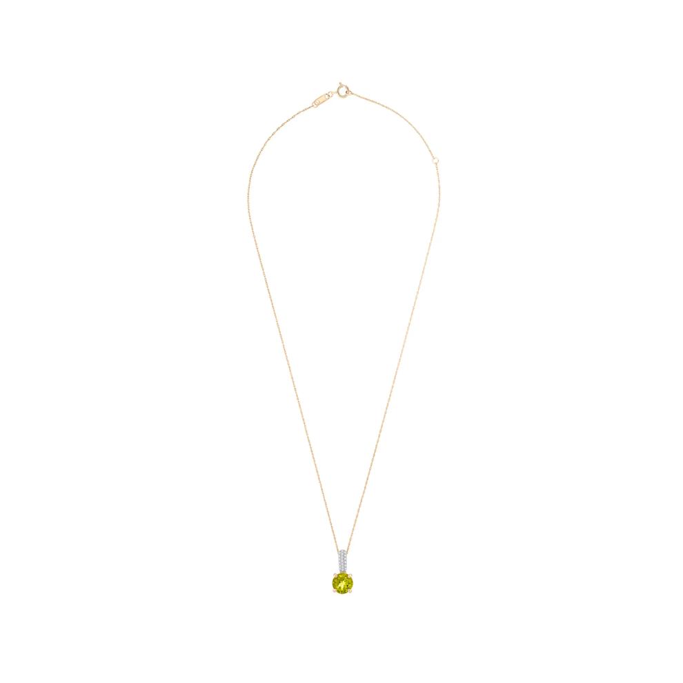 Peridot &amp; Diamond Drop Pendant Necklace in 10K Yellow Gold (1/10 ct. tw.) – Image 3 of 4