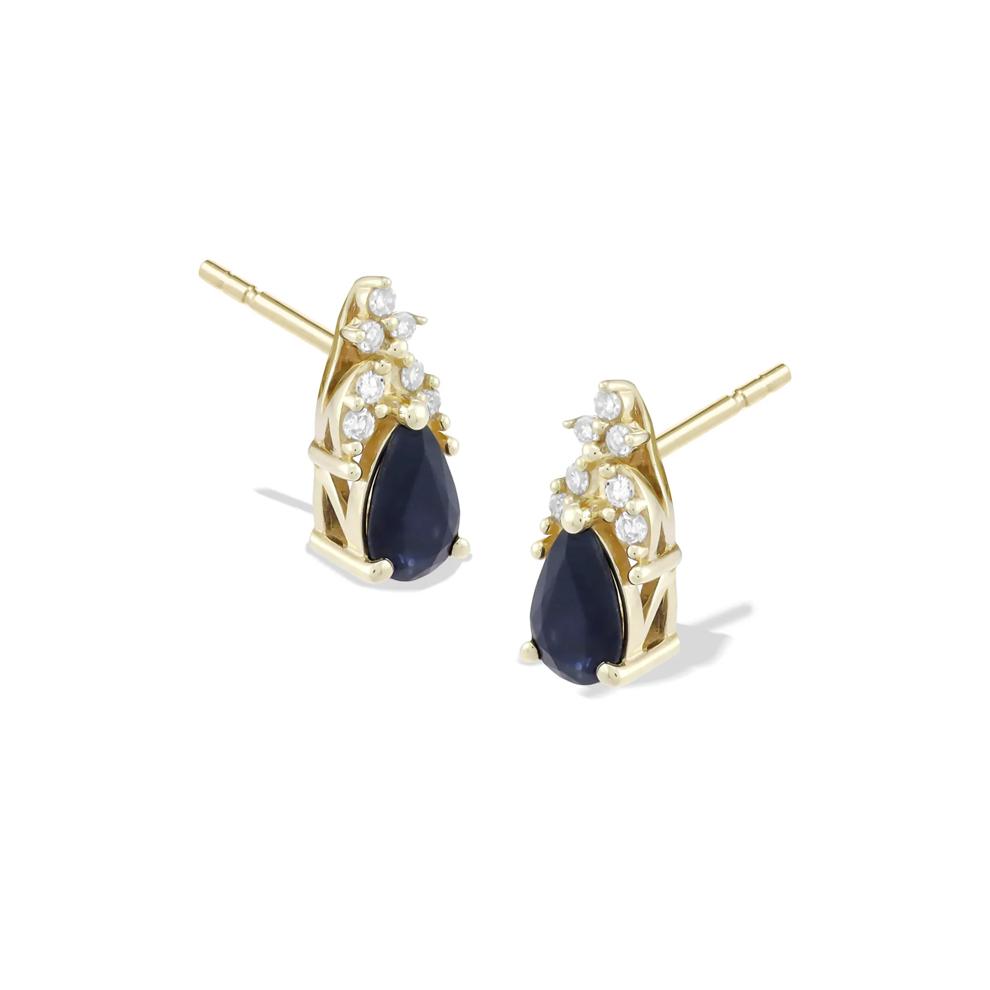 Blue Sapphire &amp; Diamond Stud Earrings in 10K Yellow Gold (1/10 ct. tw.) – Image 1 of 2
