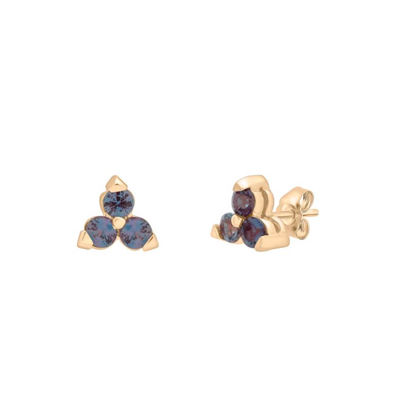 Three-Stone Lab-Created Alexandrite Stud Earrings in 10K Yellow Gold – Image 1 of 1