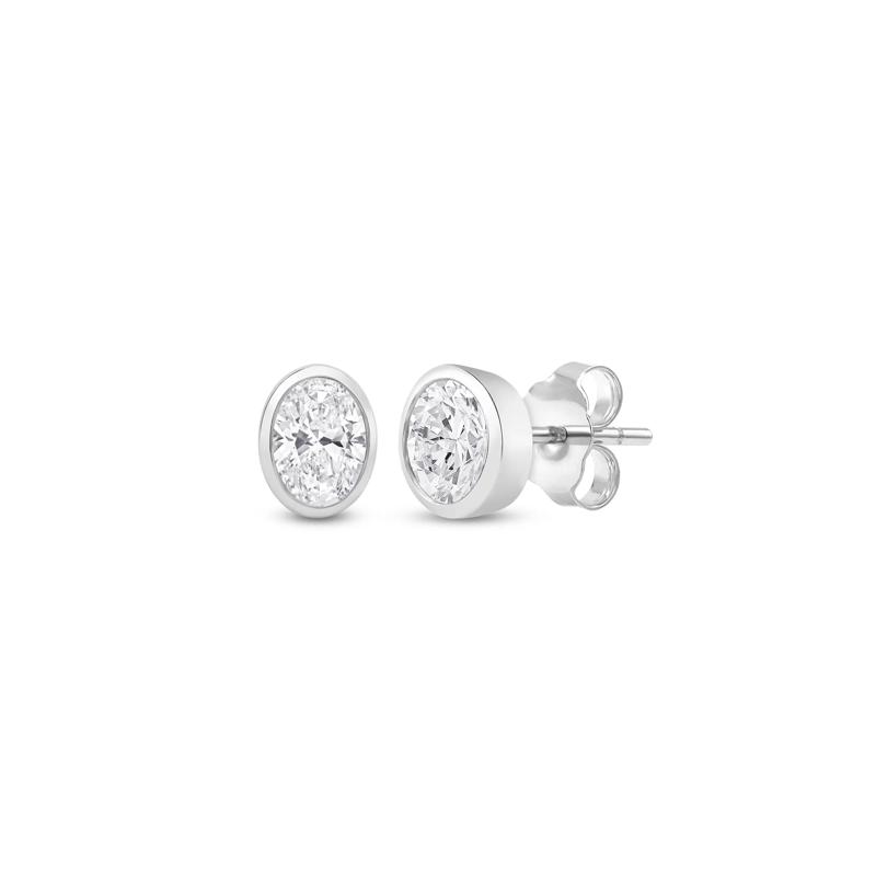 Lab Grown Diamond Oval-Shaped Bezel-Set Solitaire Stud Earrings in 14K White Gold &#40;1/4 ct. tw.&#41; – Image 1 of 3