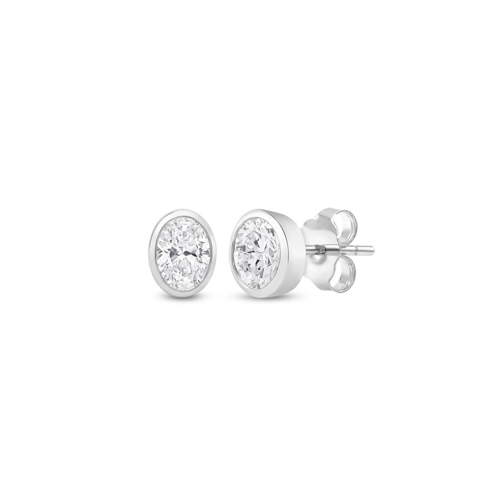 Lab Grown Diamond Oval-Shaped Bezel-Set Solitaire Stud Earrings in 14K White Gold (1/4 ct. tw.) – Image 1 of 3