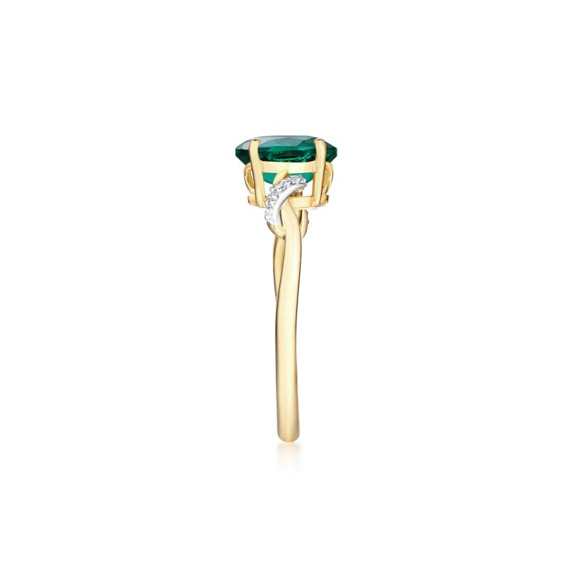 Lab-Created Emerald and Diamond Accent Ring in 10K Yellow Gold – Image 3 of 3