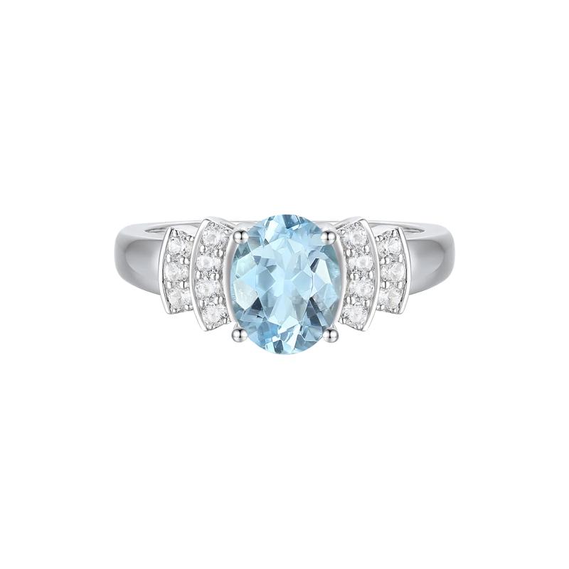 Aquamarine and Diamond Ring in 14K White Gold &#40;1/5 ct. tw.&#41; – Image 1 of 3