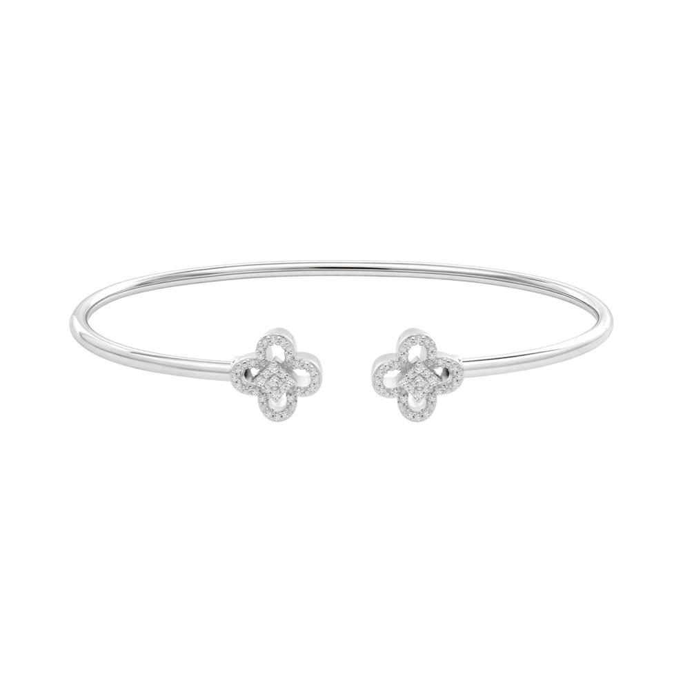 Diamond Flower Cluster Flexible Open Cuff Bangle Bracelet in Sterling Silver (1/8 ct. tw.) – Image 1 of 2