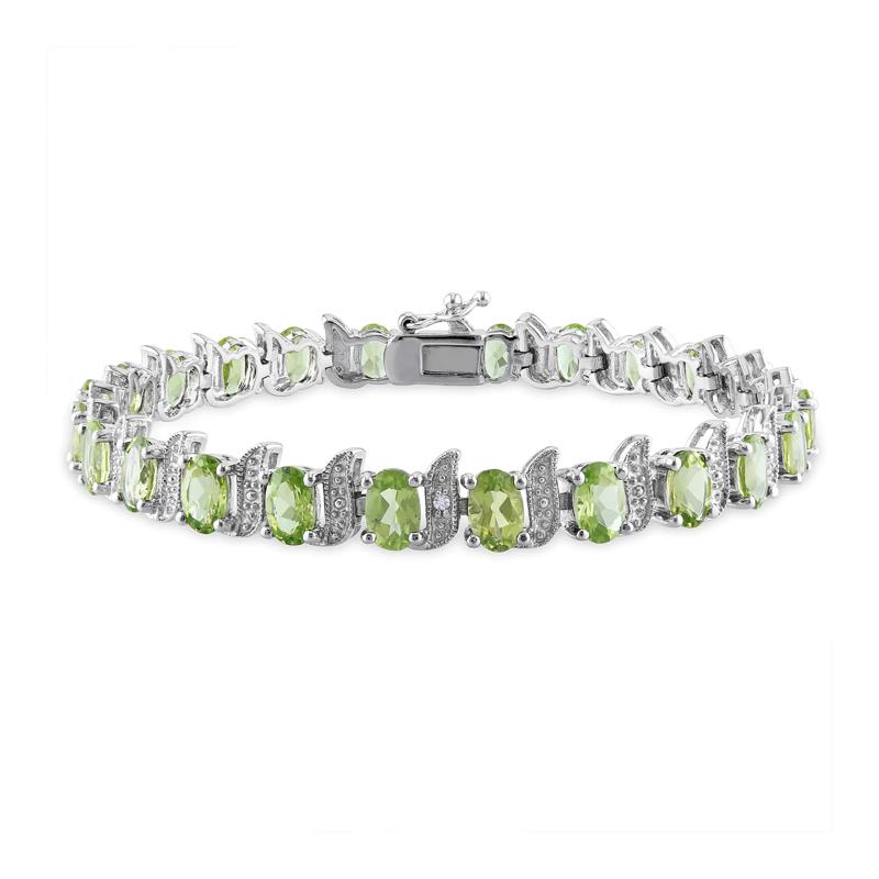 Peridot &amp; Diamond Accent Bracelet in Sterling Silver – Image 1 of 5