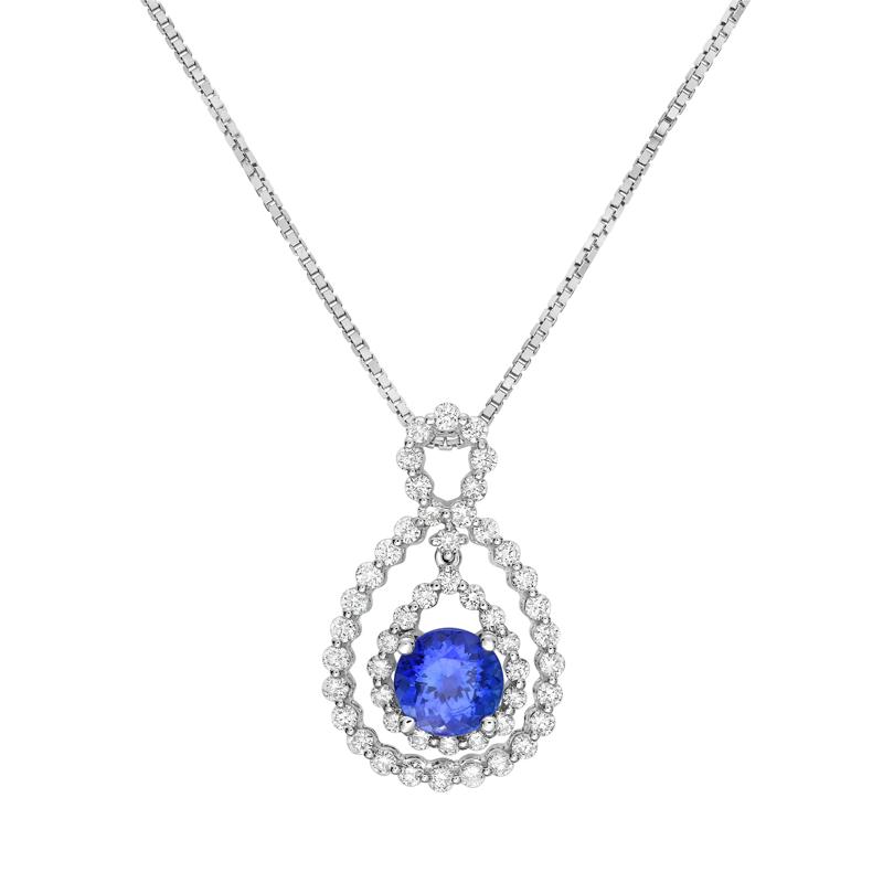Tanzanite and Diamond Floating Double Halo Pendant in 18K White Gold &#40;1 1/8 ct. tw.&#41; – Image 1 of 2