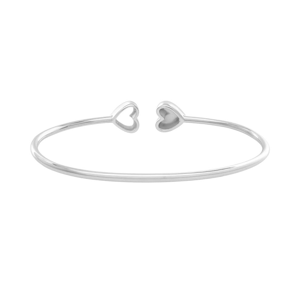 Diamond Accent Double Heart Open Cuff Bangle Bracelet in Sterling Silver – Image 2 of 2