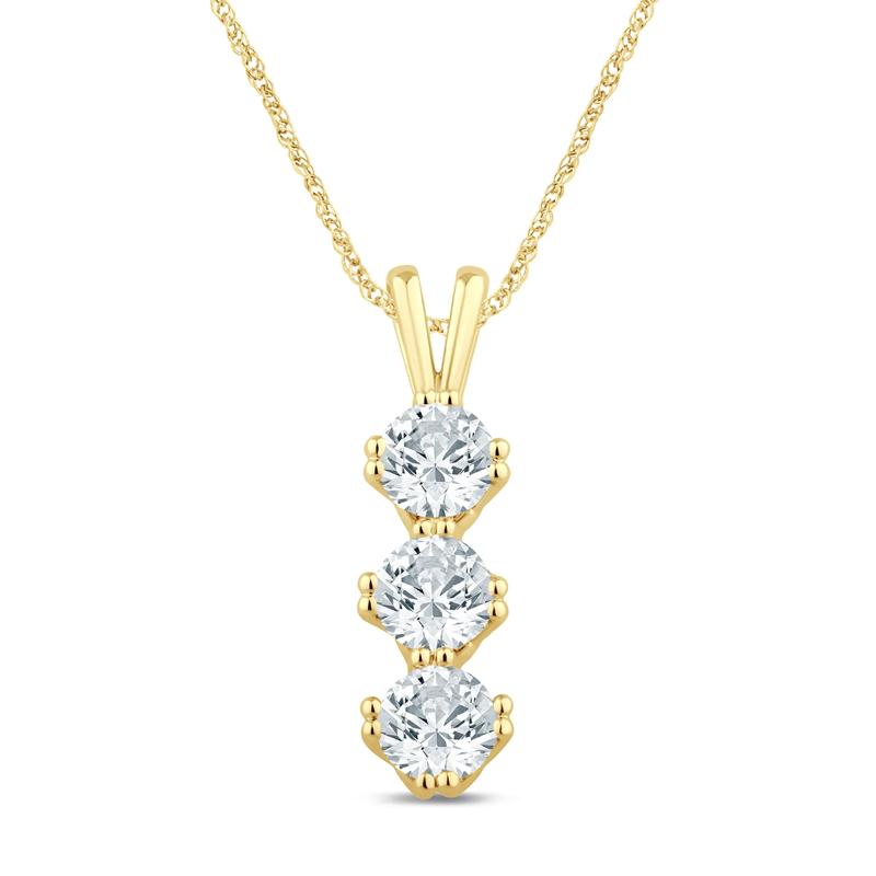 Lab Grown Diamond Three-Stone Drop Pendant in 14K Yellow Gold &#40;1 1/2 ct. tw.&#41; – Image 1 of 3