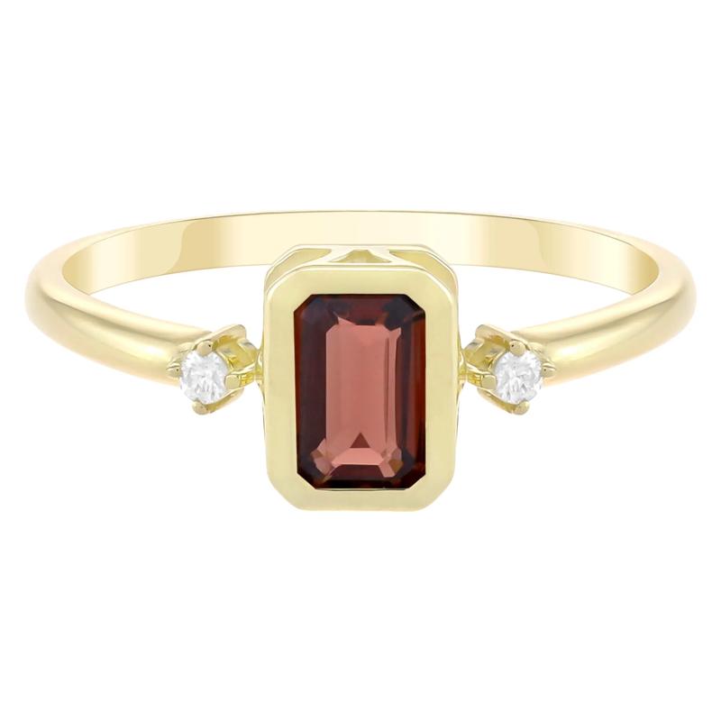 Emerald-Cut Garnet and Diamond Accent Ring in 10K Yellow Gold – Image 1 of 3