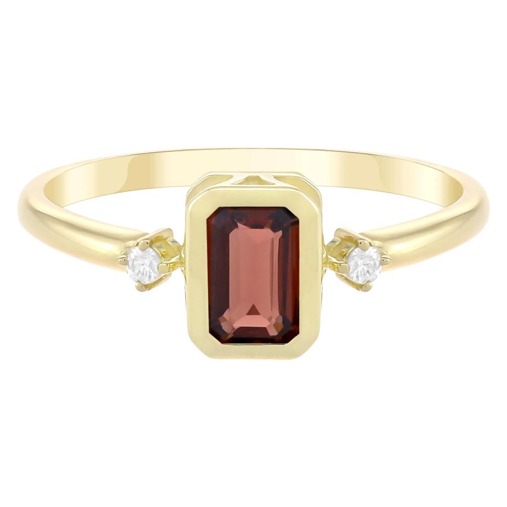 Emerald-Cut Garnet and Diamond Accent Ring in 10K Yellow Gold – Image 1 of 3