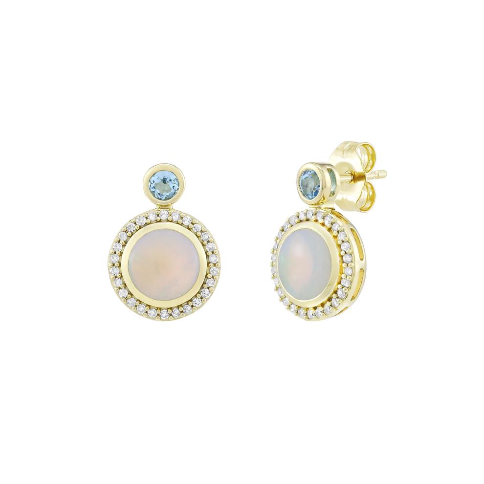 Australian Opal, Blue Topaz &amp; Diamond Halo Stud Earrings in 10K Yellow Gold (1/8 ct. tw.) – Image 1 of 1