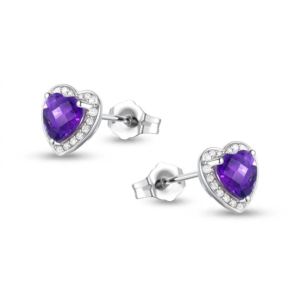 Amethyst &amp; Lab-Created White Sapphire Heart Pendant, Earrings, &amp; Ring Boxed Set in Sterling Silver – Image 3 of 4