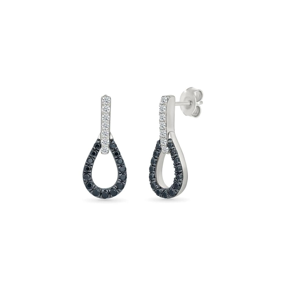 Black and White Diamond Drop Earring in Sterling Silver – Image 1 of 3