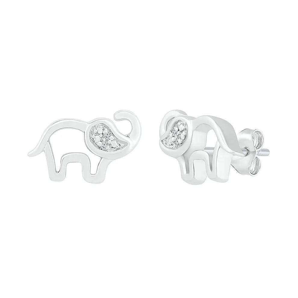 Diamond Elephant Earrings in Sterling Silver – Image 2 of 3