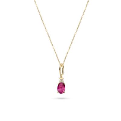 Oval Ruby & Diamond Accent Pendant Necklace in 10K Yellow Gold