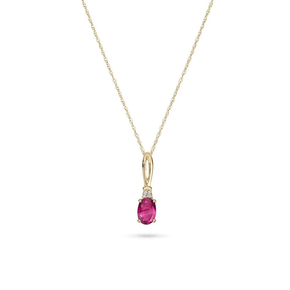 Oval Ruby &amp; Diamond Accent Pendant Necklace in 10K Yellow Gold – Image 1 of 4