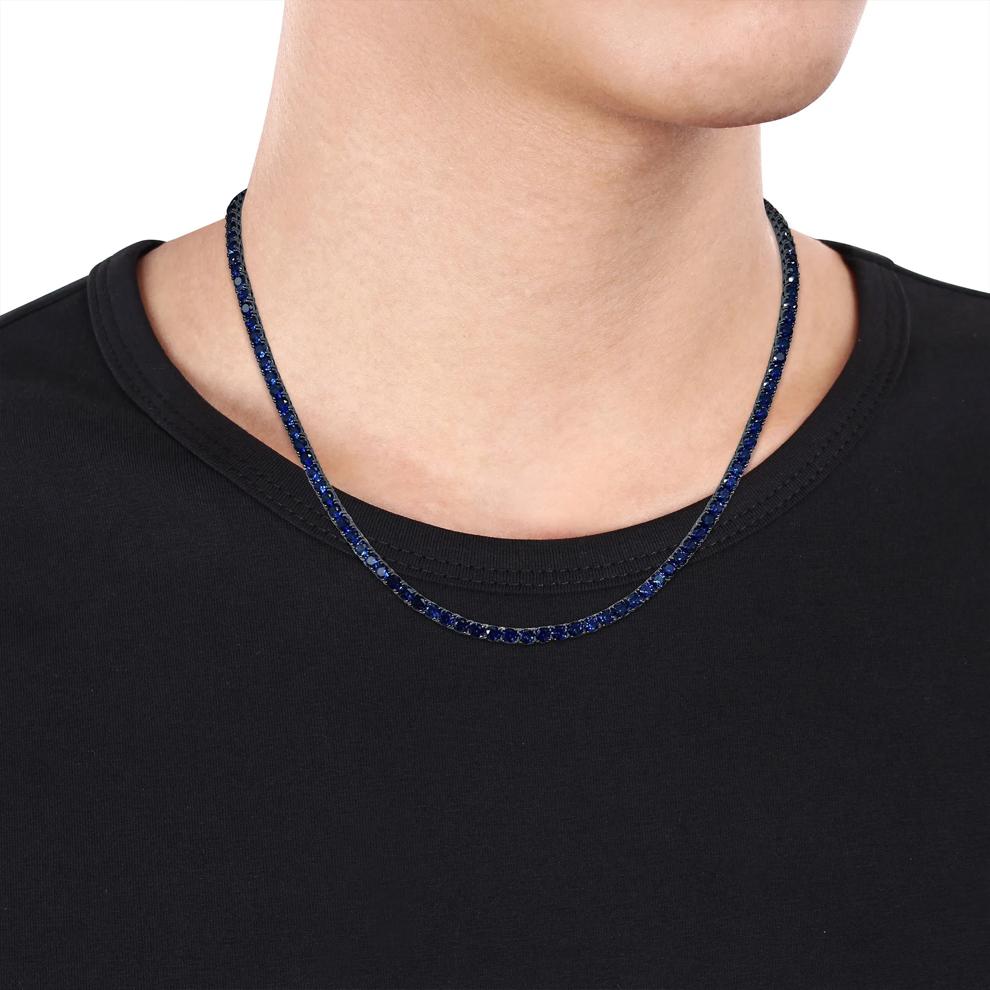 Lab-Created Blue Sapphire Tennis Necklace in Black Rhodium Plated Sterling Silver – Image 5 of 5
